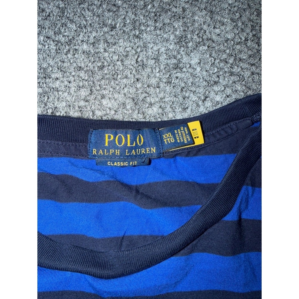 Polo Ralph Lauren Striped Cotton Tee Blue and Navy Classic Fit XXL - Picture 3 of 8